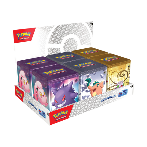 Display avec 6 Tin Cube Pokémon 2024 Acier, Dragon et Psy