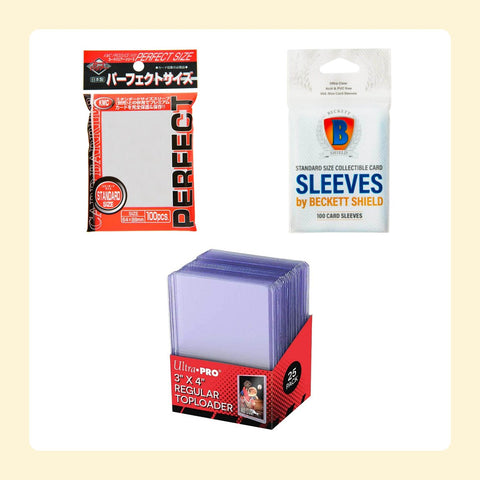 Contenu du lot : Sleeves Protèges Cartes KMC Perfect Size - Transparent - 100 Pièces, Sleeves Protèges Cartes Beckett Shield - Transparent - 100 Pièces, Toploader Ultra Pro Transparent - Pack de 25 Protèges Cartes Rigides