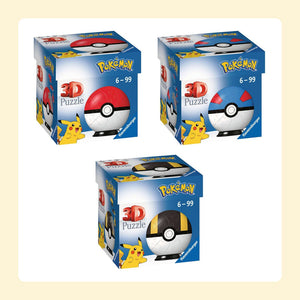 Contenu du lot : Puzzle Pokémon Poké Ball en 3D (54 pièces), Puzzle Pokémon Super Ball en 3D (54 pièces), Puzzle Pokémon Hyper Ball en 3D (54 pièces)