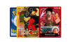 Cartes Pokémon de dos, carte Dracaufeu, carte Naruto et carte One Piece avec Luffy
